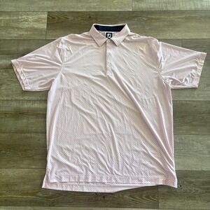 FootJoy Polo Shirt Mens 2XL Pink Polka Dot Performance Short Sleeve Golf Shirt
